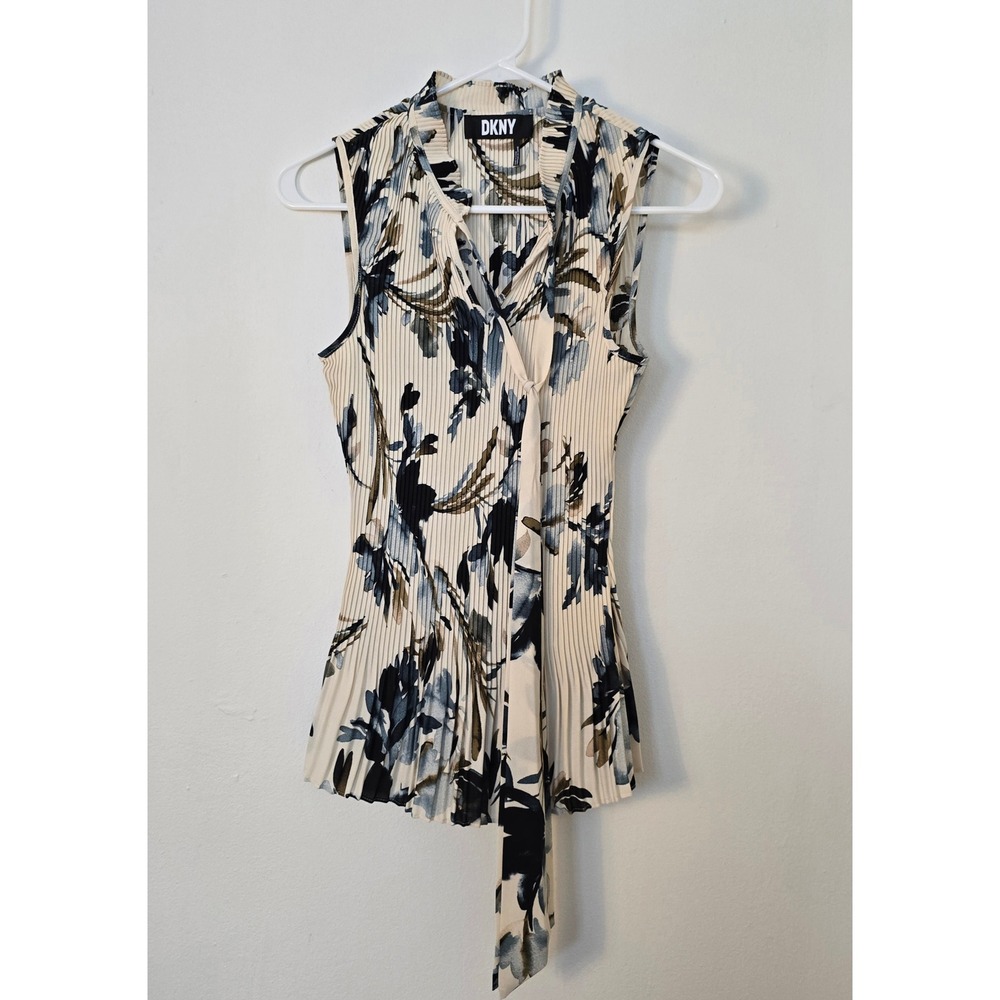 DKNY Sleeveless Blouse Womens Small Cream Floral